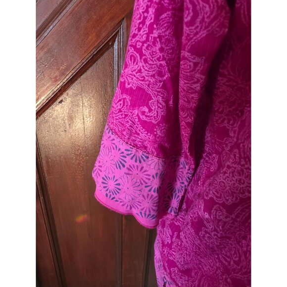 Eddie Bauer Womens Pink Floral Paisley Top L 100% Cotton 3/4 Sleeve - Picture 3 of 9